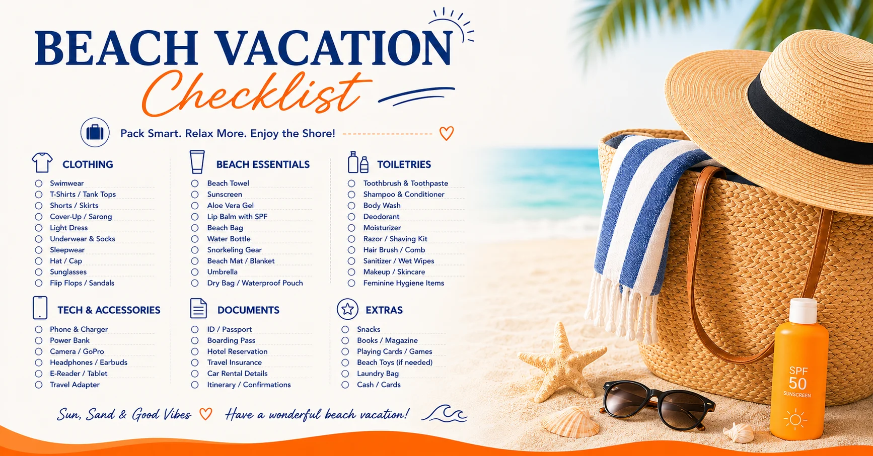 Beach vacation checklist